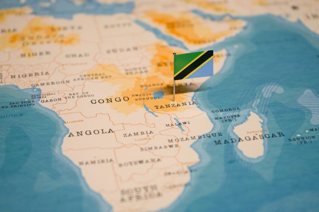 Karta över södra Afrika med en karta över Tanzania